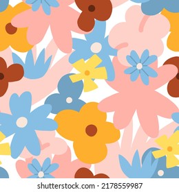 Dibujo manual vectorial abstracto de ilustraciones gráficas de clipart sin fisuras patrón de composición con formas abstractas de boho de flor de flores, hojas y gamuza.Diseño de la naturaleza mágica moderna.Jardín botánico.