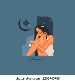 Hand drawn vector abstract graphic astrology illustration with modern,artistic contemporary print template of boho zodiac sign Virgo.Zodiac adult female character design.Fashion magic symbol concept.