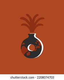 Hand drawn vector abstract graphic sketch drawing illustration print design,concept contemporary art set with decorative vase and cactus art in simple style for branding.Abstract modern poster art.