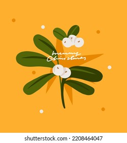 Hand drawn vector abstract graphic Merry Christmas and Happy new year clipart illustrations greeting card with flowers and leaves.Merry Christmas cute floral card design background.Winter holiday art.