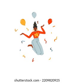 Hand drawn vector abstract graphic Merry Christmas and Happy new year illustration of female with xmas tree.Celebrating people cards set.Merry Christmas people card design.Holiday art collection.