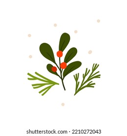 Gráfica abstracta de vector dibujada a mano Feliz Navidad y Feliz año nuevo ilustraciones de clipart tarjetas de felicitación con flores y hojas. Feliz Navidad lindo diseño de tarjeta floral.Arte de vacaciones de invierno.