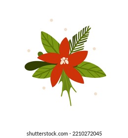 Gráfica abstracta de vector dibujada a mano Feliz Navidad y Feliz año nuevo ilustraciones de clipart tarjetas de felicitación con flores y hojas. Feliz Navidad lindo diseño de tarjeta floral.Arte de vacaciones de invierno.