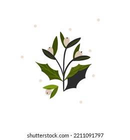 Hand drawn vector abstract graphic Merry Christmas and Happy new year clipart illustrations greeting card with flowers and leaves.Merry Christmas cute floral card design background.Winter holiday art.