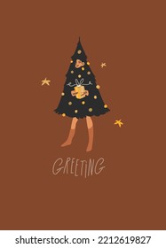 Handgezeichnete Vektorgrafik Fröhliche Weihnachten und Fröhliche neue Jahresillustration glückliche Menschen feiern xmas.Feiern Menschen Karten Set.Fröhliche Weihnachtsmänner Karte Design.Feiertagskollektion.