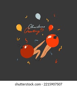 Handgezeichnete Vektorgrafik Fröhliche Weihnachten und Fröhliche neue Jahr-Illustration von Menschen Charaktere.Menschen in Kostümkarten Set.Fröhliche Weihnachtsleute Kartendesign.Winter Feiertagskollektion.