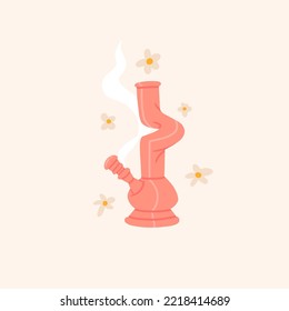 Dibujo a mano vectorial abstracto clip gráfico ilustrativo de marihuana médica, accesorios para fumar. Vidrio bong para fumar hierba.Cannabis y diseño de concepto de legalización de malezas.Ilustración vectorial de moda.