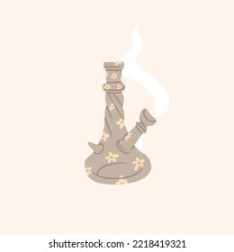 Hand drawn vector abstract graphic clip art illustration of Medical Marijuana, smoking accessories.Glass bong for smoking weed.Cannabis and weed legalization concept design.Trendy vector illustration.