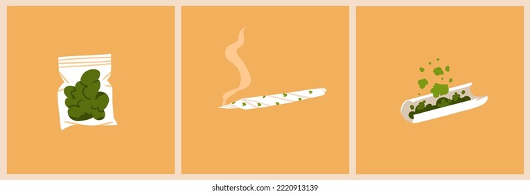 Hand drawn vector abstract graphic clip art illustration of Medical Marijuana, smoking accessories.Smoking weed cartoon.Cannabis and weed legalization concept design art.Trendy vector illustration.