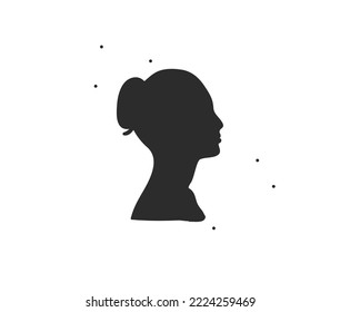 Hand drawn vector abstract graphic illustration art of beauty human head silhouette in simple style for branding,isolated. Feminine logo.Woman silhouette logo design concept art.Simple person icon.