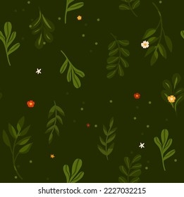 Hand drawn vector abstract graphic Merry Christmas and Happy new year clipart illustrations greeting wrapping seamless pattern with flowers and leaves.Merry Christmas cute floral design background.