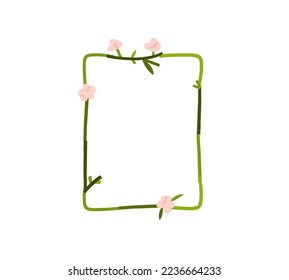 Hand drawn vector abstract graphic illustration with clipart illustration of ornament leaves frame with flowers, chamomile and leaves in simple style for branding isolated.Modern magic nature design.