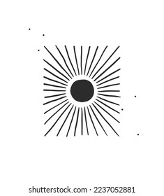 Hand drawn vector abstract graphic illustration with logo icon , magic celestial sun silhouette art in simple style ,isolated on white. Sun celestial logo concept design. Vector celestial symbol icon.