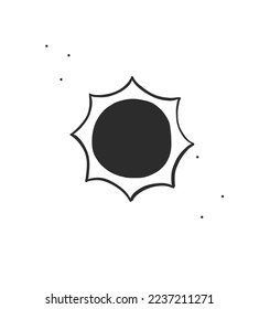 Hand drawn vector abstract graphic illustration with logo icon , magic celestial sun silhouette art in simple style ,isolated on white. Sun celestial logo concept design. Vector celestial symbol icon.