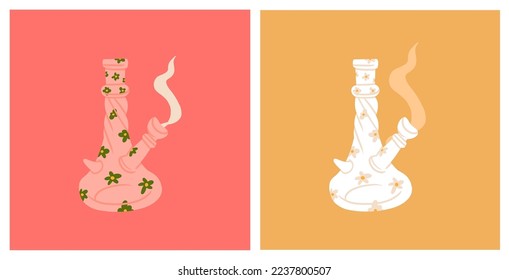 Handgezeichnete Vektorgrafik-Clipart-Illustration von Medical Marijuana, Raucherzubehör.Glasbong zum Rauchen Unkraut.Cannabis und Unkrautlegalisierungskonzept.Trendy Vektorgrafik.