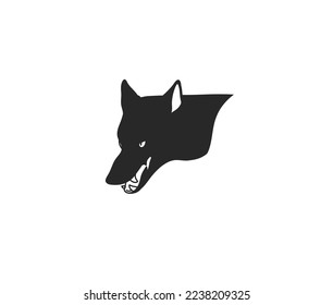 Hand drawn vector abstract graphic illustration with logo element, gothic evil muzzle dog head line art in simple style for branding,isolated. Retro y2k 2000 design concept silhouette. Dog portrait.