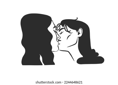 Hand drawn vector abstract graphic illustration Valentines day design,with drawing kissing couple line art,isolated.Love couple kissing couple together.Valentines day love beautiful design concept.