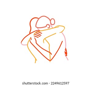 Hand drawn vector abstract graphic illustration Valentines day design elements, abstract lgbt two woman couple hugging. Love design concept outline icon.Valentines beautiful design concept isolated.