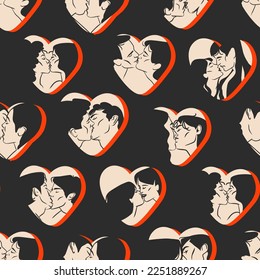 Handgezeichnete Vektorgrafik abstrakte grafische Illustration Valentinstag, Küssen küssen Paare nahtlose Muster in Herzen.Love Paar Küssen zusammen.Valentines lgbt Design Konzept.Lgbt Paar Konzept.