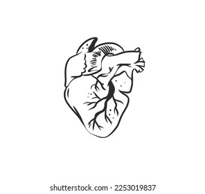 Handgezeichnete Vektorgrafik abstrakte grafische Illustration Valentinstag Design Elemente, abstrakte realistische Herz-Skizze Symbol. Love Design Konzept Umriss Symbol.Valentins schöne Design Konzept Kunst isoliert.