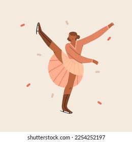 Hand drawn vector abstract graphic Merry Christmas and Happy new year illustration figure ice skating people.Christmas cute design background.Winter holiday art concept.Modern creative greeting card.