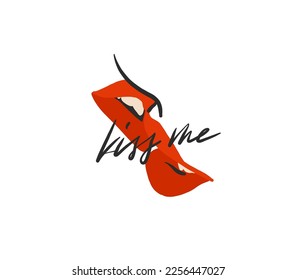 Hand drawn vector abstract graphic illustration Valentines day design elements, abstract two kissing lips together. Love design concept outline icon.Valentines beautiful design concept art isolated.