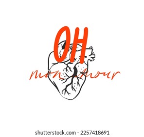 Ilustración gráfica abstracta de vector dibujado a mano Elementos de diseño de San Valentín, icono de esbozo de corazón realista abstracto. Icono de esquema de concepto de diseño de amor.Arte de concepto de diseño hermoso de San Valentín aislado.