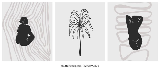 Handgezeichnete, abstrakte Vektorgrafik-Linie einfache, zeitgenössische Sammlung mit weiblichen Figuren Silhouetten Körper Formen.Fashion feminine Konzept Design für Wand-Dekoration, Druck, Poster, Tapete, Hintergrund.