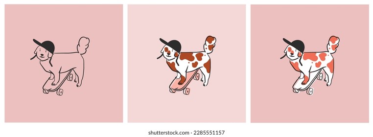 Hand drawn vector abstract graphic line collection set with diverse cute funny cartoon dogs characters.Vector illustration of funny cartoon different breeds dogs in trendy flat style. Line dog icon.