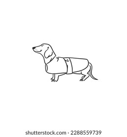 Hand drawn vector abstract graphic line art collection with diverse cute funny cartoon dogs characters.Vector illustration of funny cartoon different breeds dogs in trendy flat style. Line dog icon.