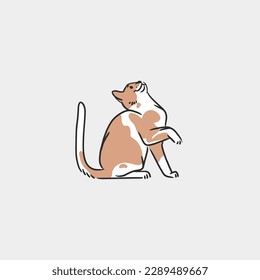 Hand drawn vector abstract graphic line art collection with adorable cute funny cartoon cat character.Vector illustration of funny cartoon pretty cat in trendy flat style. Line art cat icon design.