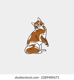 Hand drawn vector abstract graphic line art collection with adorable cute funny cartoon cat character.Vector illustration of funny cartoon different cats in trendy flat style. Line art cat icon.