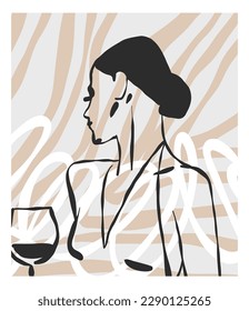 Handgezeichnete, abstrakte grafische Linie einfache, zeitgenössische Wandkunst Druck mit weiblichem Portrait zeitgenössischen Minimalismus Stil.Fashion feminine Konzeption Design für Wand Dekoration, Druck, Poster, Hintergrund.