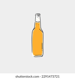 Hand drawn vector abstract graphic line illustration with beer glass bottle isolated .Vector outline beer illustration sketch drawing. Vector beer glass bottle isolated icon element design concept.