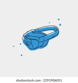 Hand drawn vector abstract graphic line art collection with virtual reality technology headset devise silhouette.Virtual reality gadget outline design line art illustration.Concept of virtual reality.