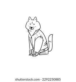 Handgezeichnete Vektorgrafik-Grafik-Line-Kollektion mit diversen, süßen, lustigen Cartoon-Hund-Charakter Husky-Rasse.Vektorgrafik von Cartoon-Hund unterschiedlicher Rasse im trendigen Flachstil. Line Hund Symbol.
