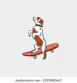 Hand drawn vector abstract graphic line art collection with diverse cute funny cartoon dogs characters.Vector illustration of funny cartoon dog on skateboard in trendy flat style. Line dog icon.