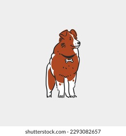 Hand drawn vector abstract graphic line art collection with diverse cute funny cartoon dogs characters.Vector illustration of funny cartoon different breeds dogs in trendy flat style. Line dog icon.