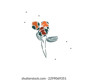 Ilustración gráfica abstracta de vector dibujado a mano con elementos de peonías de flores de línea en estilo minimalista de moda simple para la marca, aislado en blanco .Diseño de concepto de silueta vectorial peony.