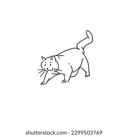 Hand drawn vector abstract graphic line art collection with adorable cute funny cartoon cat character.Vector illustration of funny cartoon outline cat in trendy line style. Drawing line art cat icon.