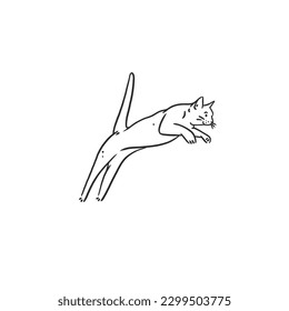Hand drawn vector abstract graphic line art collection with adorable cute funny cartoon cat character.Vector illustration of funny cartoon outline cat in trendy line style. Drawing line art cat icon.