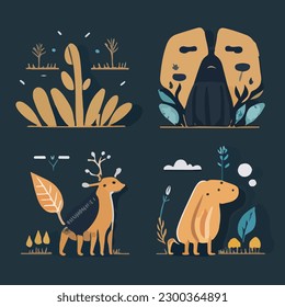 Hand drawn vector abstract graphic cartoon illustrations cards set template with beauty cute minimalistic style wildlife Beaver print set. Wild life Beaver animal concept design art