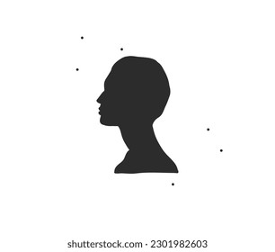 Hand drawn vector abstract graphic illustration with logo element, icon silhouette of beauty female in simple style for branding,isolated on white background,feminine logo.Woman silhouette vector.