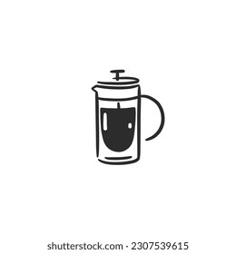Hand drawn vector abstract graphic doodle simple minimalistic line illustrations collection with brewing coffee,preparing coffee drinks. Coffee vector drawing icon isolated.Coffee shop design concept.