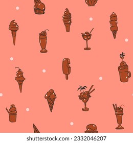 Hand drawn vector abstract graphic ice cream cone ,sundae line art illustrations seamless pattern.Ice cream dessert vector illustration design concept art. Sweet dessert cute doodle summer pattern.