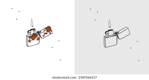 Hand drawn vector abstract graphic sketch drawing illustration collection set with cigarette lighter logo elements decorative art in simple style for branding,isolated.Cigarette lighter vector design.