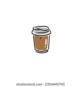 Hand drawn vector abstract graphic doodle minimalistic line illustrations collection with brewing coffee,preparing coffee drink. Coffee vector drawing icon.Simple coffee paper cup icon design concept.