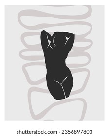 Dibujo manual de línea gráfica abstracta, colección contemporánea impresa con estética boho formas gráficas femeninas. Diseño de concepto femenino de moda para la decoración de paredes, impresión, papel pintado, fondo.