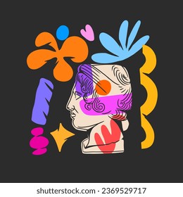 Hand drawn vector abstract graphic, greek ancient sculpture statues and column line modern contemporary poster.Antique vintage classic sculpture in trendy line style.Antique statue design background.