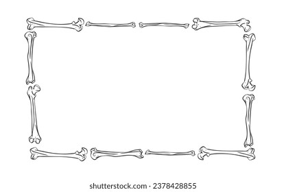 Hand drawn vector abstract graphic line art frame banner of Human skeleton, bones and joints, isolated on white background. Vector hand drawn sketch illustration. Doodle Halloween anatomy icons set.